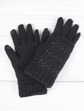 Load image into Gallery viewer, Double Layer Cable Knit Touch Screen Gloves with Rhinestones