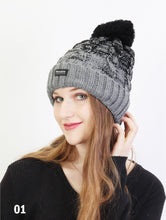 Load image into Gallery viewer, Two-Tone Double Layered  Knitted Toque with PomPom and Plush Interior