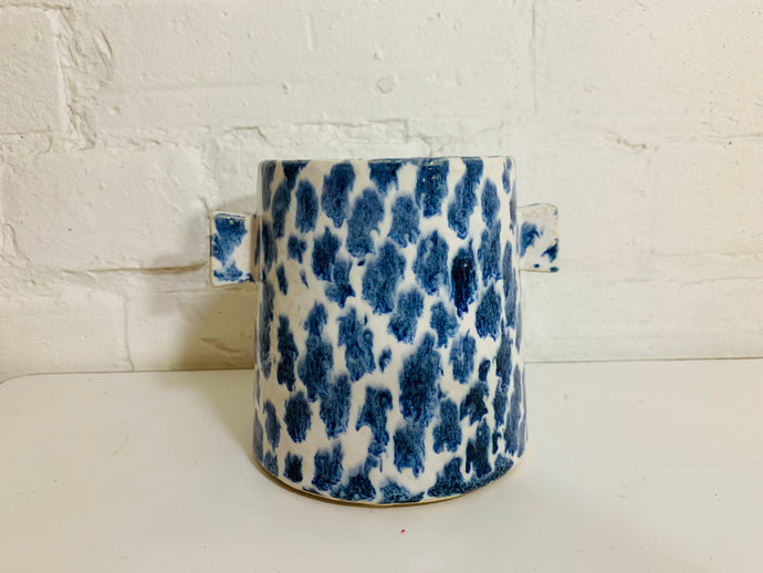 Spotted Blue Planter Tall with Handles
