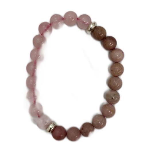 Rose Quartz & Rhodonite Beaded Gemstone Bracelet