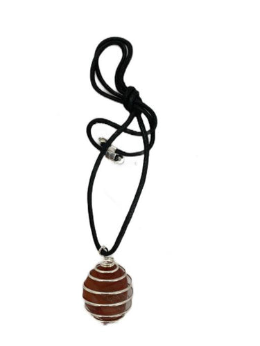 Agate Red Jasper Stone Tumbled Wrapping Pendant With Cord