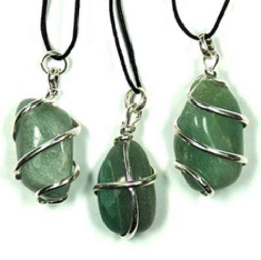 Agate Green Aventurine Wrapping Tumbled Stone Pendant With Cord