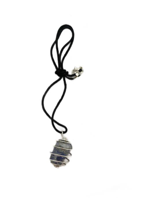 Agate Lapis Lazuli Wrapping Tumbled Stone Pendant With Cord