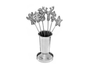 SET OF 6 ASSORTED COCKTAIL PICKS WITH HOLDER