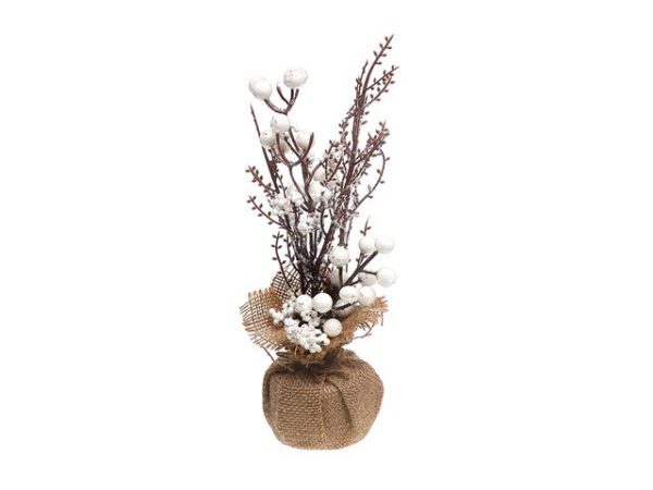 White Frosted Berry Burlap Pot