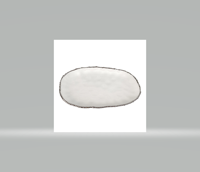 White Silver Oval Serving Tray
