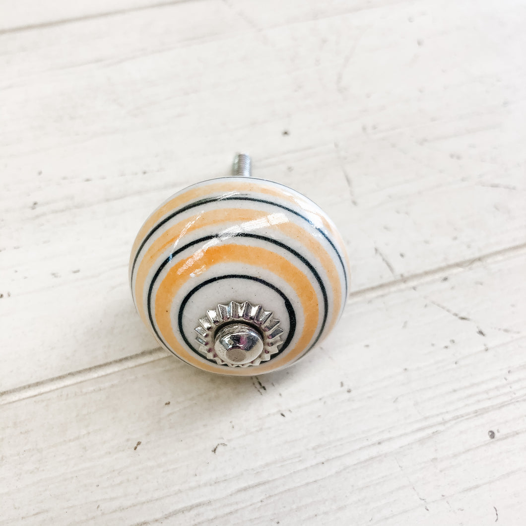 Ceramic Decorative Knob--Orange/Black/White Stripe