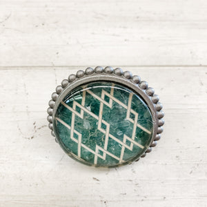 Metal & Glass Knob Ivory over Green pattern