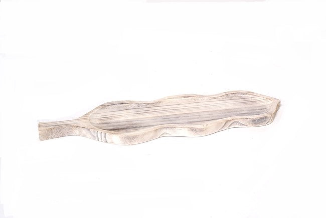 White Washed Wood Collection Long Wavy Leaf Tray