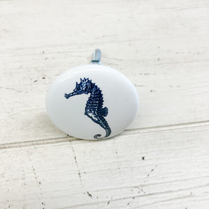 Ceramic Knob Navy Seahorse over White