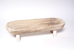 White Washed Wood Collection Oval Dough Bowl on Legs