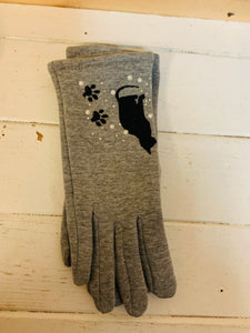 Gloves with Sitting Cat