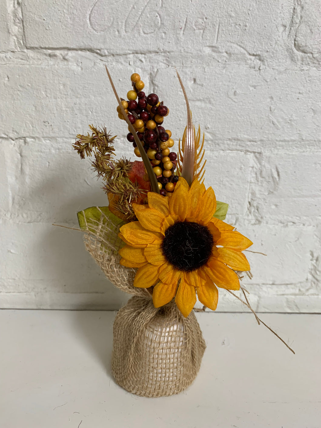 Mini Sunflower Burlap Pot Bouquet