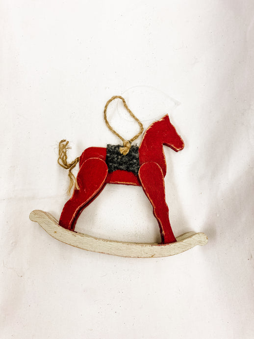 Red Rocking Horse Wooden Ornament