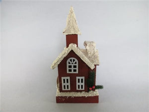 LED Snow Covered Red Wooden Houses