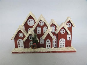 LED Snow Covered Red Wooden Houses
