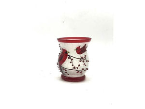 Frosted Cardinal Glass Candle Holder