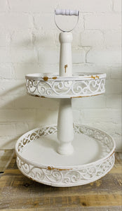 White Rustic Two Tiered Tray