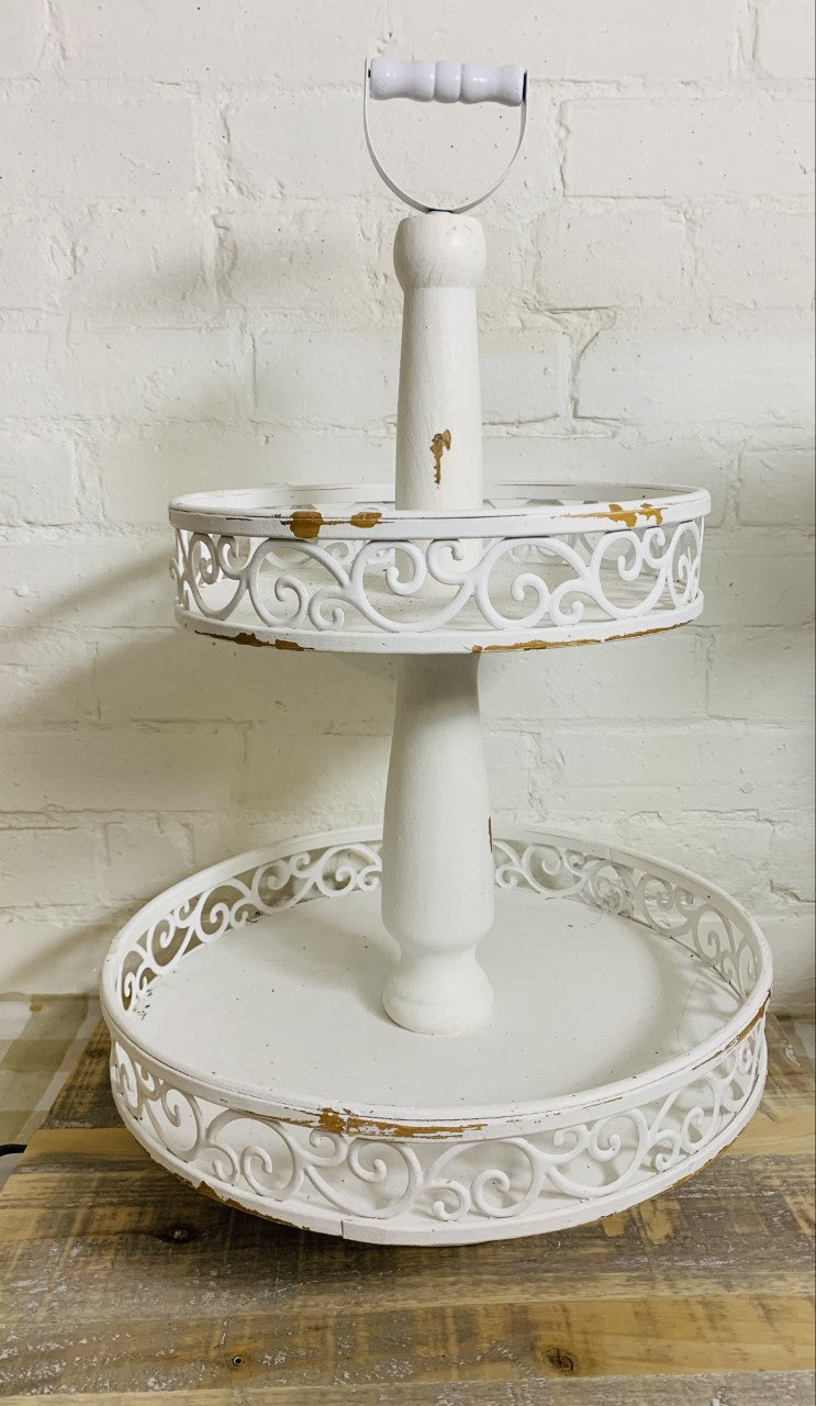 White Rustic Two Tiered Tray